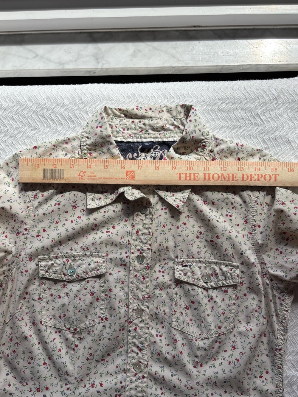 HILFIGER Denim Blue Red & White Vintage Floral Western Style Button Down Shirt L - Picture 9 of 12